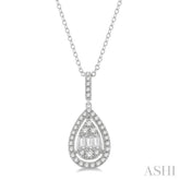 1/3 ctw Pear Shape Halo Baguette and Round Cut Diamond Fusion Pendant With Chain in 14K White Gold