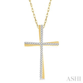 1/6 ctw Round Cut Diamond Cross Pendant With Chain in 10K Yellow Gold