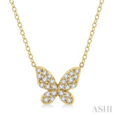 1/6 ctw Butterfly Motif Round Cut Diamond Petite Fashion Pendant With Chain in 10K Yellow Gold
