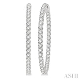 5 ctw Inside-Out Round Cut Diamond 1 1/2 Inch Hoop Earrings in 14K White Gold
