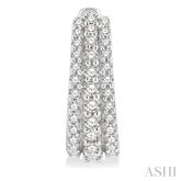 1/2 Ctw Triple Row Round Cut Diamond Huggie Petite Earrings in 14K White Gold