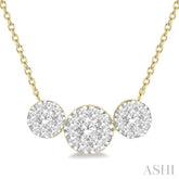 1 ctw 3-Stone Lovebright Round Cut Diamond Necklace in 14K Yellow and White Gold