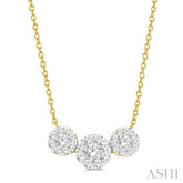 3/4 ctw 3-Stone Lovebright Round Cut Diamond Necklace in 14K Yellow and White Gold