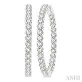 10 ctw Inside-Out Round Cut Diamond 1 1/2 Inch Hoop Earrings in 14K White Gold