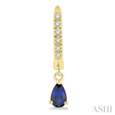 5x3 MM Pear Cut Sapphire and 1/8 Ctw Round Cut Diamond Petite Fashion Huggie Earrings in 14K Yellow Gold