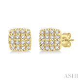 1/8 ctw Cushion Shape Round Cut Diamond Petite Fashion Earring in 14K Yellow Gold
