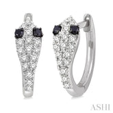 1/4 ctw Serpent Head With Black Diamond Eyes Round Cut Diamond Huggie Petite Earrings in 14K White Gold