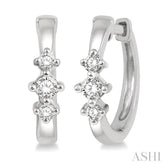 1/6 ctw Three Stone Round Cut Diamond Huggie Petite Earrings in 14K White Gold