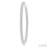 10 Ctw Inside-Out Round Cut Diamond 2-Inch Hoop Earrings in 14K White Gold