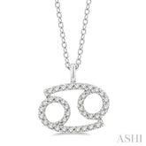 1/8 ctw Cancer Round Cut Diamond Zodiac Pendant With Chain in 10K White Gold