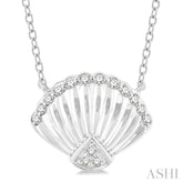 1/10 ctw Nautical Seashell Petite Round Cut Diamond Fashion Pendant With Chain in 10K White Gold