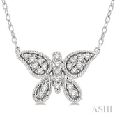 1/10 ctw Butterfly Petite Round Cut Diamond Fashion Pendant With Chain in 10K White Gold