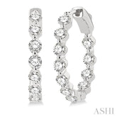 2 ctw Inside-Out Single Prong Set Round Cut Diamond Hoop Earrings in 14K White Gold