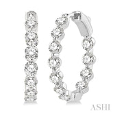 3 ctw Inside-Out Single Prong Set Round Cut Diamond Hoop Earrings in 14K White Gold