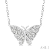 1/10 ctw Butterfly Petite Round Cut Diamond Fashion Pendant With Chain in 10K White Gold