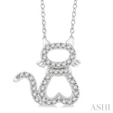 1/6 ctw Cat Shape Petite Round Cut Diamond Fashion Pendant With Chain in 10K White Gold