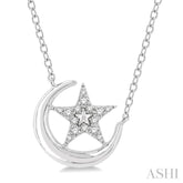 1/10 ctw Crescent Moon and Star Round Cut Petite Diamond Fashion Pendant With Chain in 10K White Gold