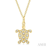 1/6 ctw Marine Life Turtle Petite Round Cut Diamond Fashion Pendant With Chain in 10K Yellow Gold