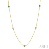 2.6 MM Emerald and 3/8 ctw Round Cut Diamond Precious Station Necklace in 14K Yellow Gold