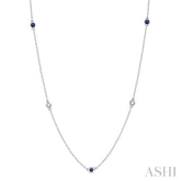 2.6 MM Sapphire and 3/8 ctw Round Cut Diamond Precious Station Necklace in 14K White Gold