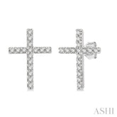 1/10 ctw Cross Round Cut Diamond Petite Fashion Earring in 14K White Gold