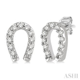 1/10 ctw Horseshoe Charm Round Cut Diamond Petite Earring in 10K White Gold