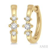1/6 ctw Three Stone Round Cut Diamond Huggie Petite Earrings in 10K Yellow Gold