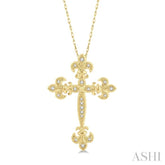 1/10 ctw Fleur De Lis Round Cut Diamond Cross Pendant With Chain in 10K Yellow Gold