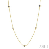 2.6 MM Sapphire and 3/8 ctw Round Cut Diamond Precious Station Necklace in 14K Yellow Gold