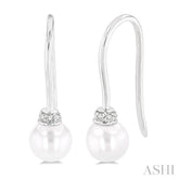 5.5 MM Round Shape Cultured Pearls and 1/20 ctw Round Cut Diamond Petite Fashion Earring in 10K White Gold