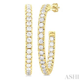 1 ctw French Pave Set Round Cut Diamond Fashion Half Hoop Earring in 14K Yellow Gold