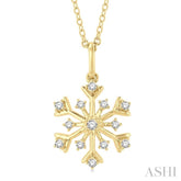 1/6 ctw Petite Snowflake Round Cut Diamond Fashion Pendant With Chain in 10K Yellow Gold