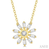1/6 ctw Petite Wheel Baguette and Round Cut Diamond Fashion Pendant With Chain in 10K Yellow Gold