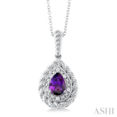 7X5 MM Pear Cut Amethyst and 1/20 ctw Round Cut Diamond Semi Precious Pendant With Chain in Sterling Silver