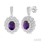 7X5 MM Oval Cut Amethyst and 1/20 ctw Round Cut Diamond Semi Precious Earring in Sterling Silver
