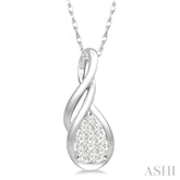 1/8 ctw Pear Shape Lovebright Entwined Wire Round Cut Diamond Pendant With Link Chain in 14K White Gold