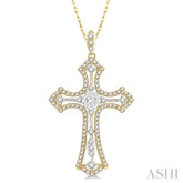 3/4 ctw Lovebright Round Cut Diamond Cross Pendant in 14K Yellow and White Gold with chain