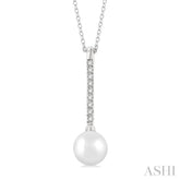 7 MM Round Shape Cultured Pearl and 1/10 ctw Petite Round Cut Diamond Fashion Pendant With Chain in 10K White Gold