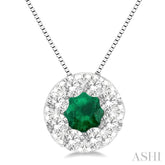 3.8 MM Emerald and 1/3 ctw Round Cut Cut Lovebright Diamond Precious Pendant With Chain in 14K White Gold