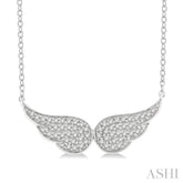 1/6 ctw Petite Angel Wing Round Cut Diamond Fashion Pendant With Chain in 10K White Gold
