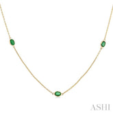 4x3 MM Oval Cut Emerald Precious Station Necklace in 14K Yellow Gold