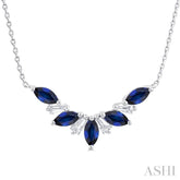 5x2.5 MM Marquise Cut Sapphire and 1/6 ctw Baguette Cut Diamond Precious Gemstone Necklace in 14K White Gold