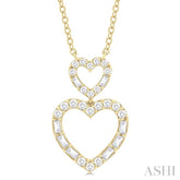 1/3 ctw Twin Heart Fusion Baguette and Round Cut Diamond Pendant With Chain in 10K Yellow Gold
