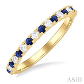 1.80 MM Round Shape Sapphire and 1/4 ctw Round Cut Diamond Precious Stack Band in 10K Yellow Gold