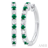 1.80 MM Round Shape Emerald and 1/4 ctw Round Cut Diamond Precious Hoop Earring in 10K White Gold