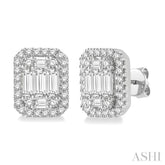 1 ctw Octagonal Baguette & Round Cut Diamond Stud Earrings in 14K White Gold