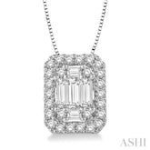 3/8 ctw Octagonal Baguette & Round Cut Diamond Pendant With Box Chain in 14K White Gold