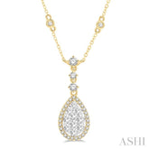 1 ctw Pear Shape Round Cut Diamond Lovebright Necklace in 14K Yellow and White Gold