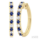 1.80 MM Round Shape Sapphire and 1/4 ctw Round Cut Diamond Precious Hoop Earring in 10K Yellow Gold