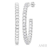 1 ctw French Pave Set Round Cut Diamond Fashion Half Hoop Earring in 14K White Gold